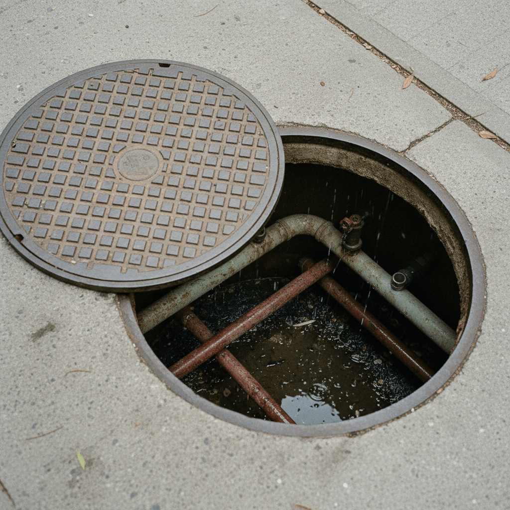 Blick in einen geöffneten Revisionsschacht